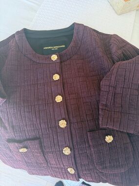 Amanda Uprichard Deep Plum Quilted Jacket with Gold Buttons